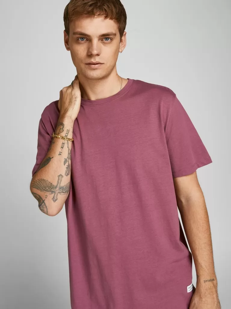 JACK&JONES NOA BASIC LONG FIT T-SHIRT Hawtorn Rose-Men T-shirts