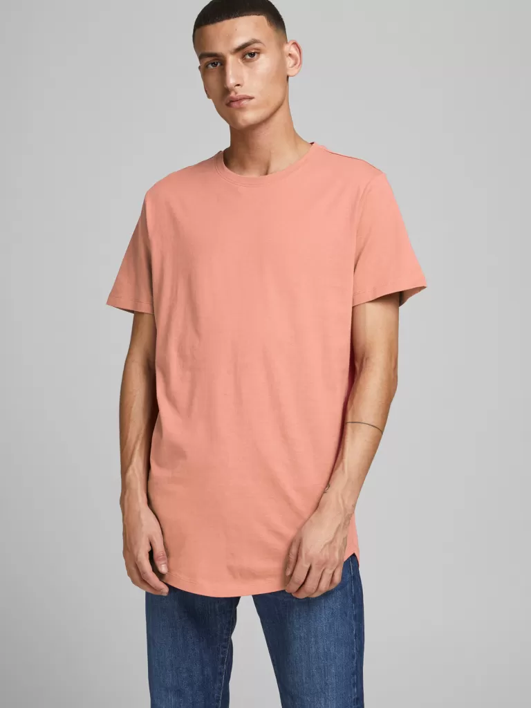 JACK&JONES NOA BASIC LONG FIT T-SHIRT Coral Pink-Men T-shirts