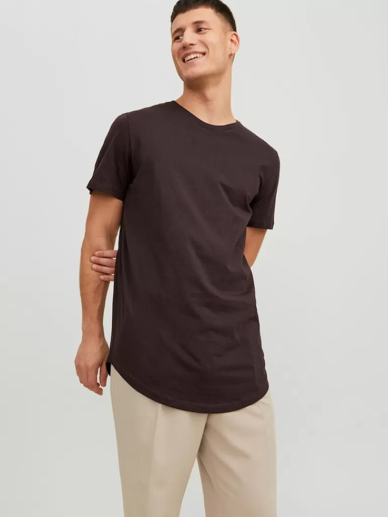 JACK&JONES NOA BASIC LONG FIT T-SHIRT Seal Brown-Men T-shirts