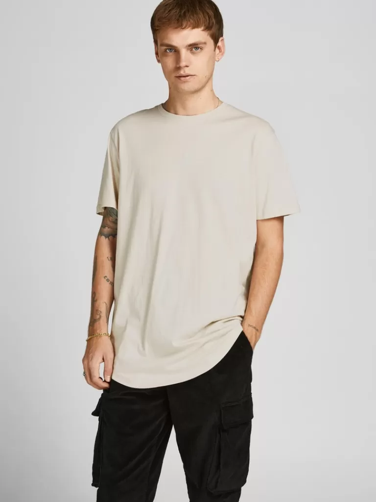 JACK&JONES NOA BASIC LONG FIT T-SHIRT Moonbeam-Men T-shirts