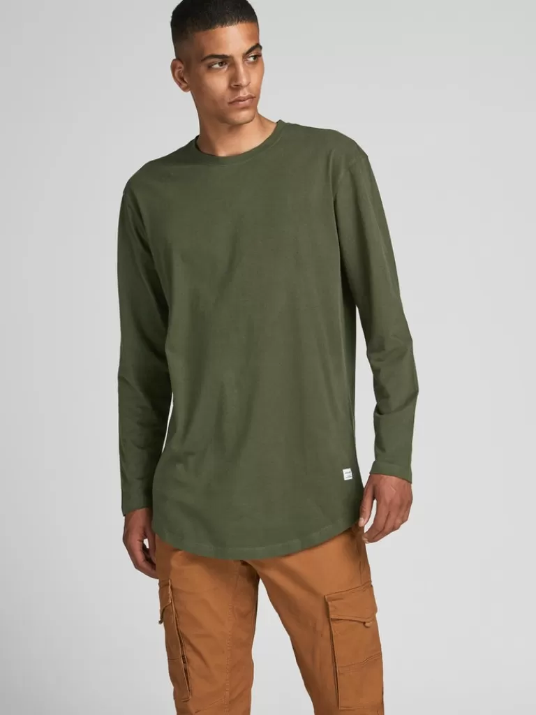 JACK&JONES NOA LONG FIT LONG SLEEVE T-SHIRT Forest Night-Men T-shirts