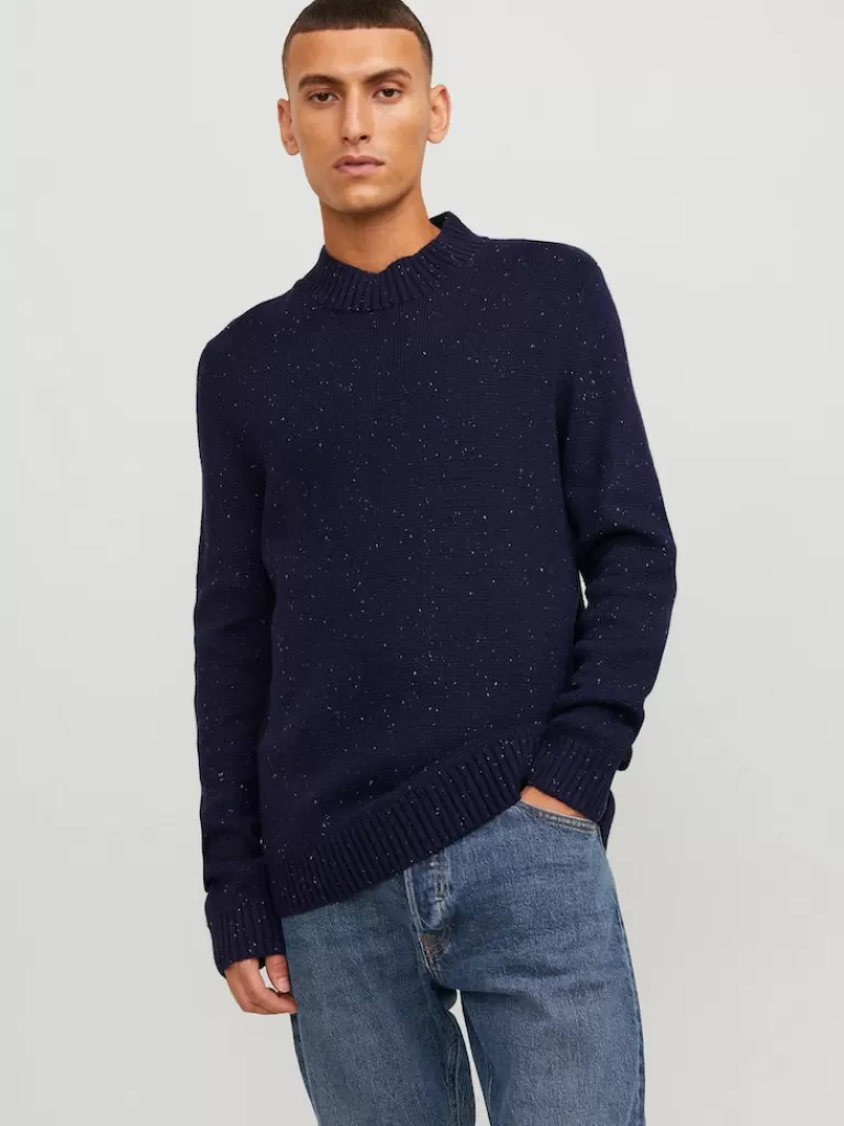 JACK&JONES NOLAN MOCK NECK SWEATER Maritime Blue-Men Sweaters &Cardigans