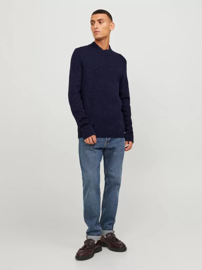 JACK&JONES NOLAN MOCK NECK SWEATER Maritime Blue-Men Sweaters &Cardigans