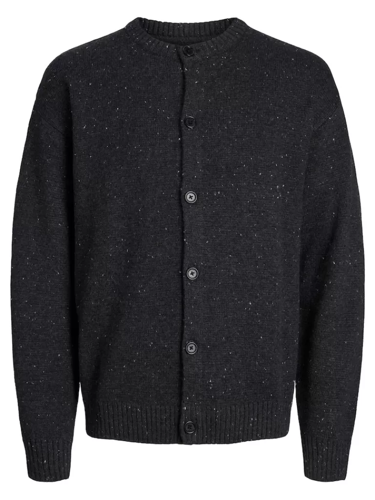 JACK&JONES NOLAN RELAXED FIT CREW NECK CARDIGAN Dark Grey Melange-Men Sweaters &Cardigans