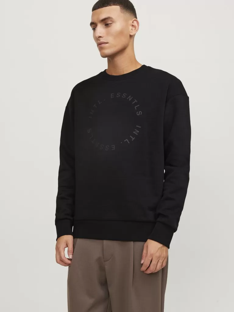 JACK&JONES OKI RELAXED FIT CREW NECK SWEATSHIRT Black-Men Sweatshirts &Hoodies