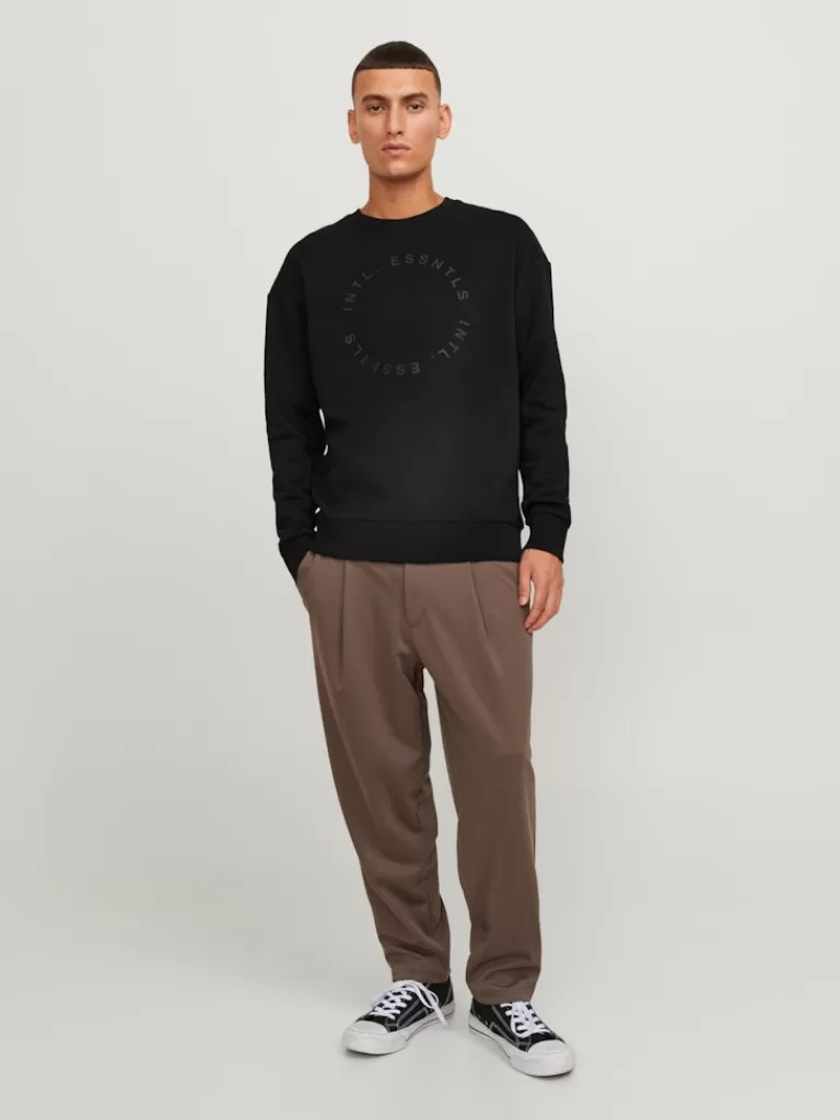 JACK&JONES OKI RELAXED FIT CREW NECK SWEATSHIRT Black-Men Sweatshirts &Hoodies