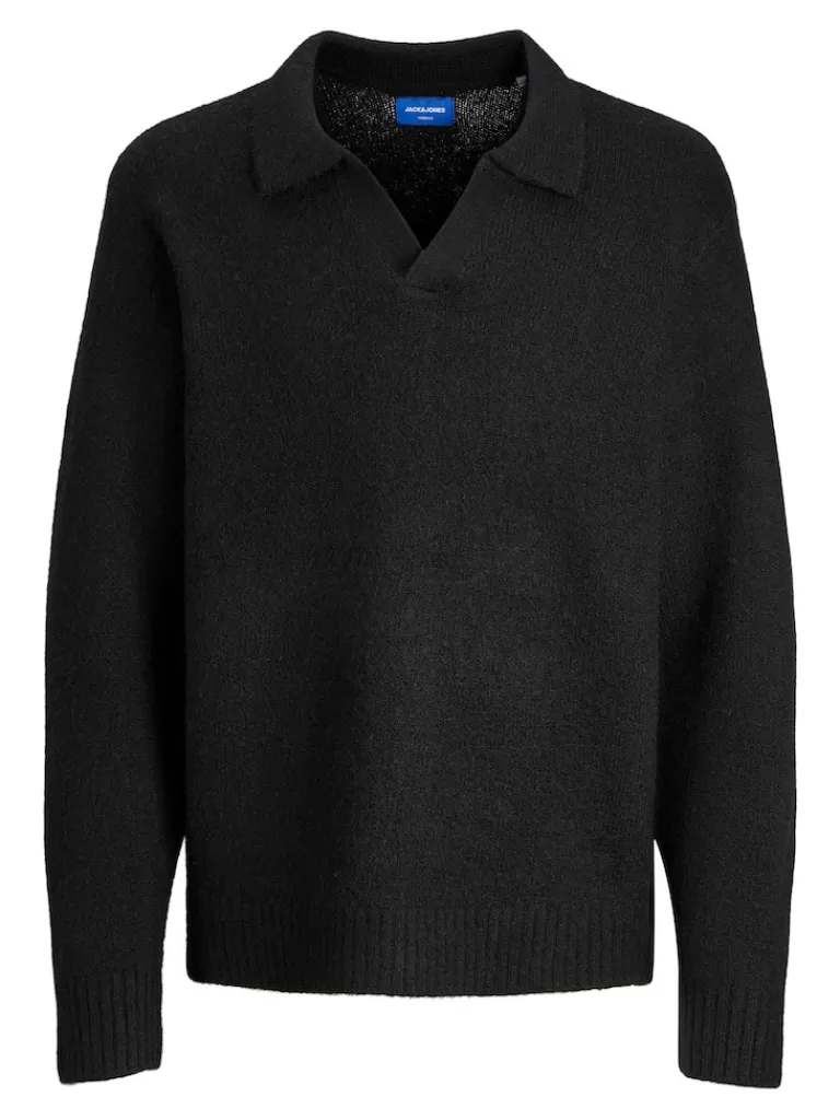 JACK&JONES OLLIE RELAXED FIT KNITTED POLO Black-Men Polos | Sweaters &Cardigans