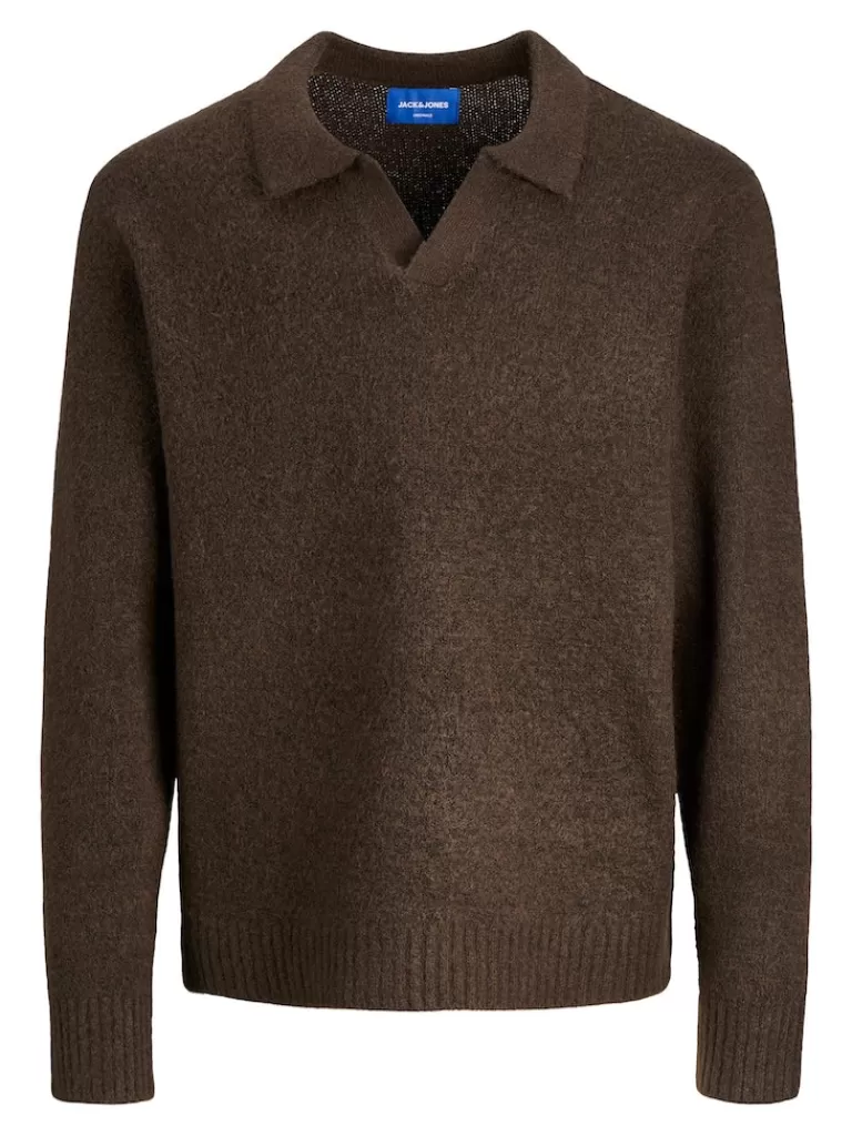 JACK&JONES OLLIE RELAXED FIT KNITTED POLO Chocolate Brown-Men Polos | Sweaters &Cardigans