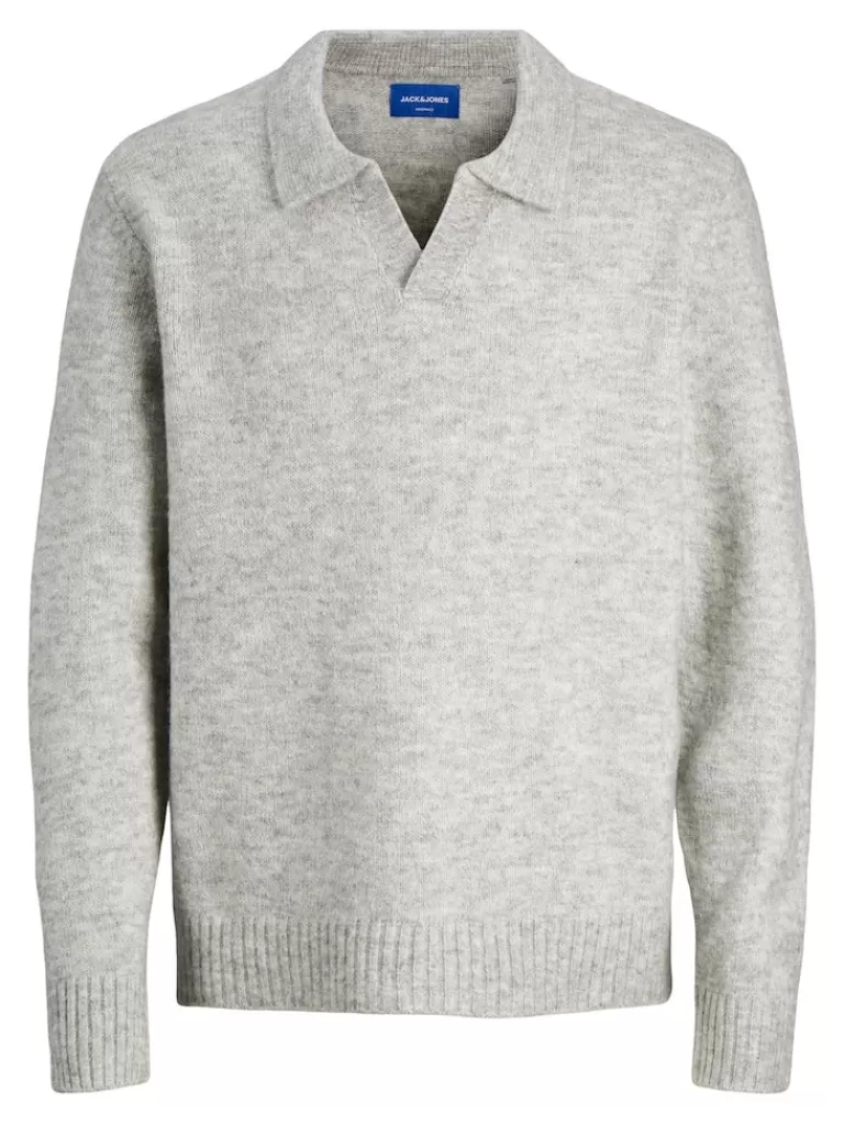 JACK&JONES OLLIE RELAXED FIT KNITTED POLO Light Grey Melange-Men Polos | Sweaters &Cardigans