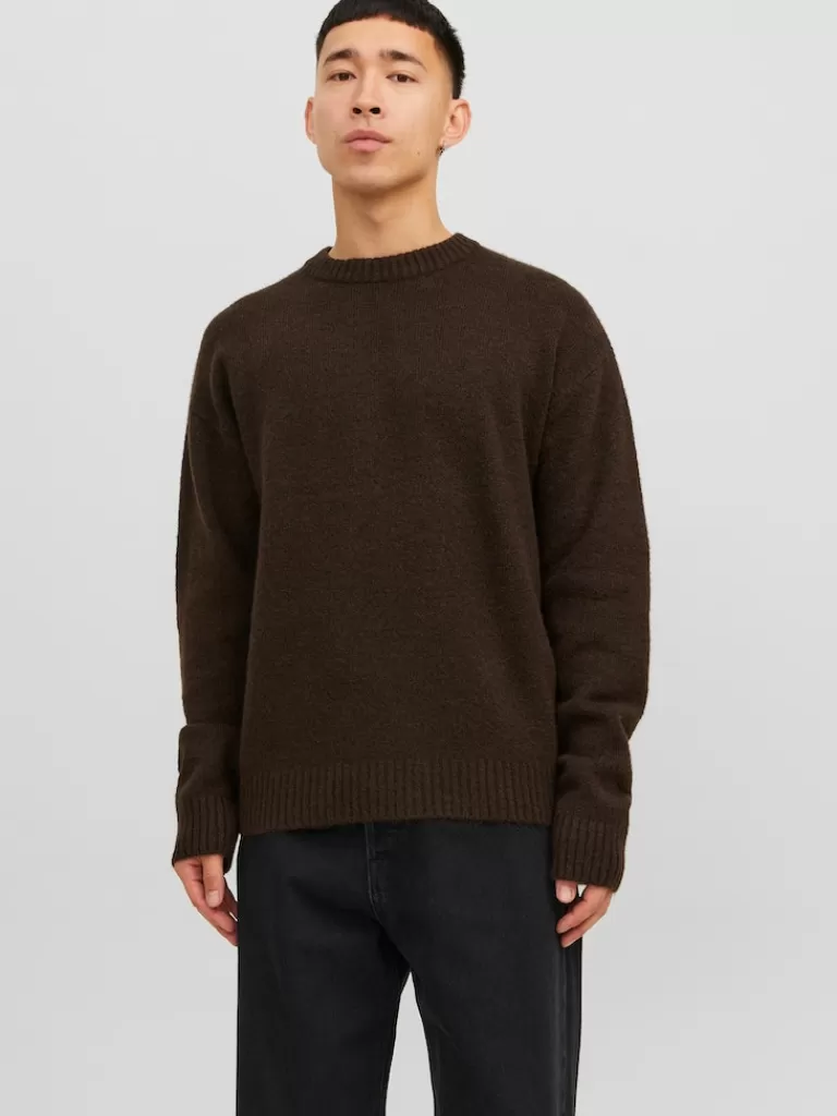 JACK&JONES OLLIE WOOL-BLEND SWEATER Chocolate Brown-Men Sweaters &Cardigans