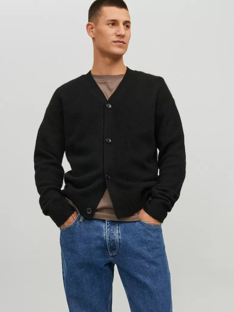 JACK&JONES OLLIE WOOL-BLEND V-NECK CARDIGAN Black-Men Sweaters &Cardigans