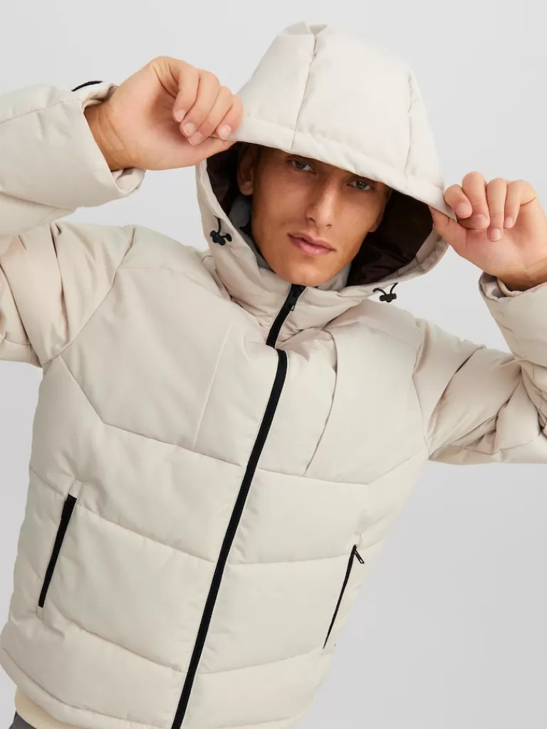 JACK&JONES OTIS HOODED PUFFER JACKET Moonbeam-Men Jackets | Puffer Jackets | Warm | Outerwear | Jackets &Coats