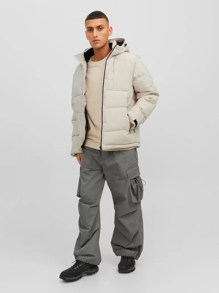 JACK&JONES OTIS HOODED PUFFER JACKET Moonbeam-Men Jackets | Puffer Jackets | Warm | Outerwear | Jackets &Coats