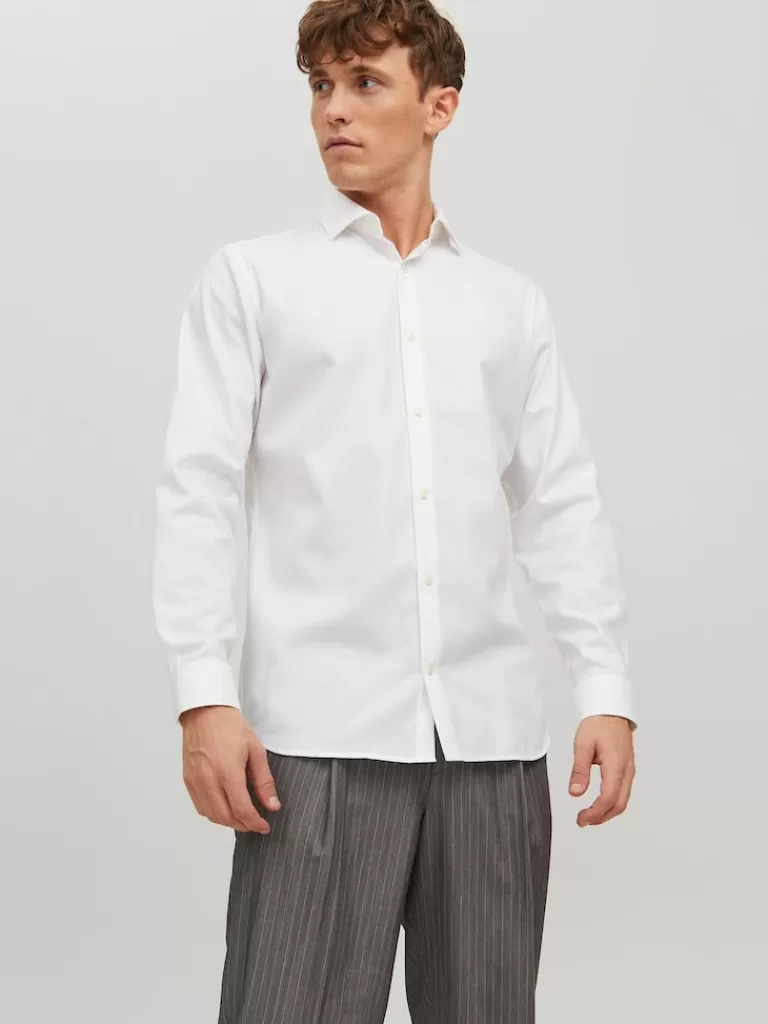 JACK&JONES PARKER LONG SLEEVES SHIRT White-Men Shirts &Overshirts