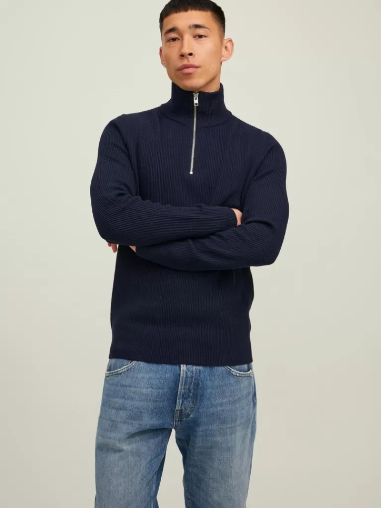 JACK&JONES PERFECT HALF ZIP HIGH NECK SWEATER Maritime Blue-Men Sweaters &Cardigans