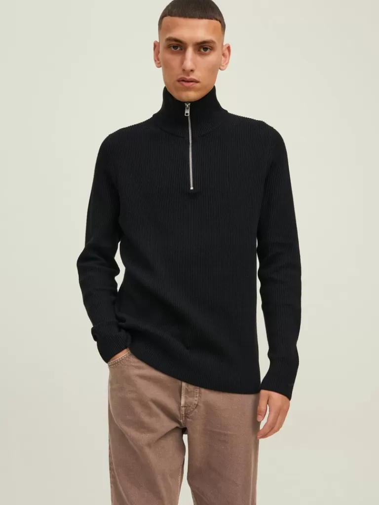 JACK&JONES PERFECT HALF ZIP HIGH NECK SWEATER Black-Men Sweaters &Cardigans