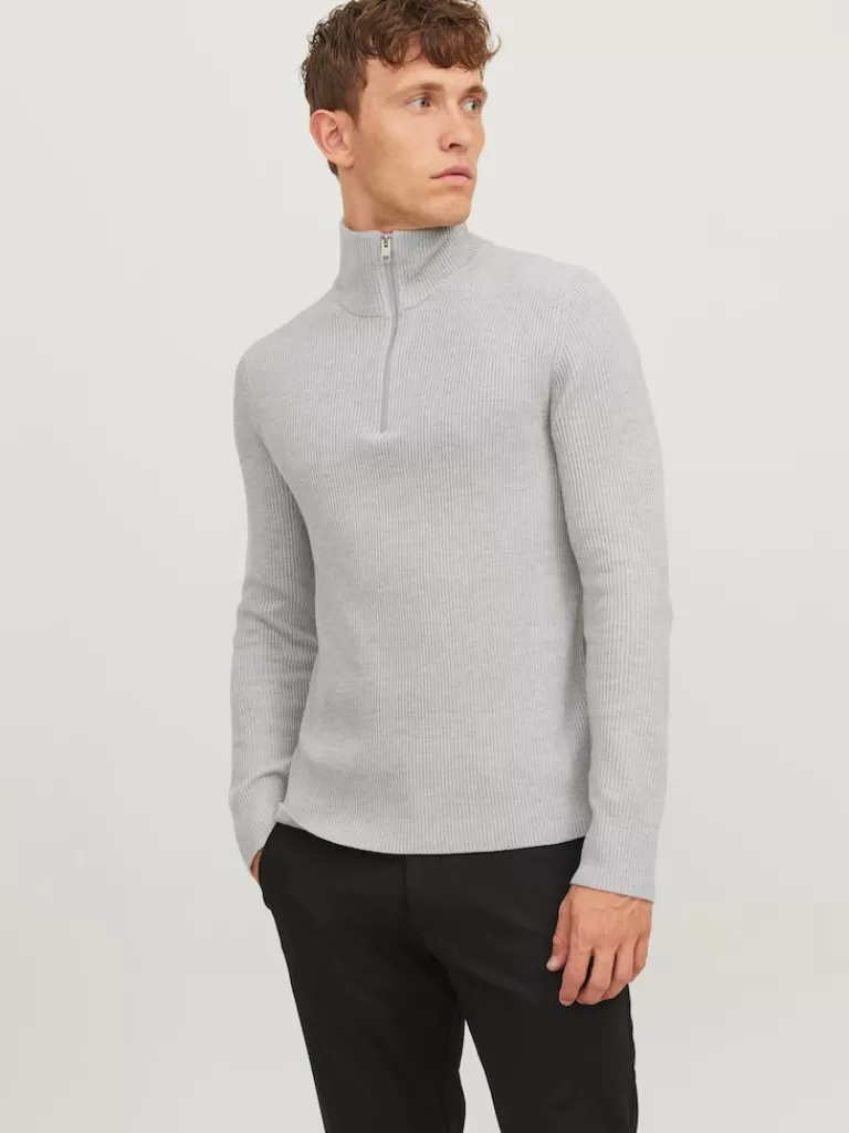 JACK&JONES PERFECT HALF ZIP HIGH NECK SWEATER Cool Grey-Men Sweaters &Cardigans