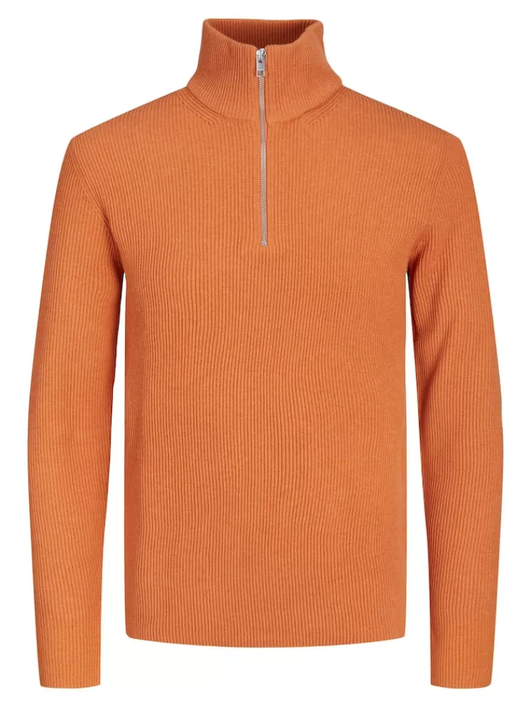 JACK&JONES PERFECT HALF ZIP HIGH NECK SWEATER Peach Caramel-Men Sweaters &Cardigans