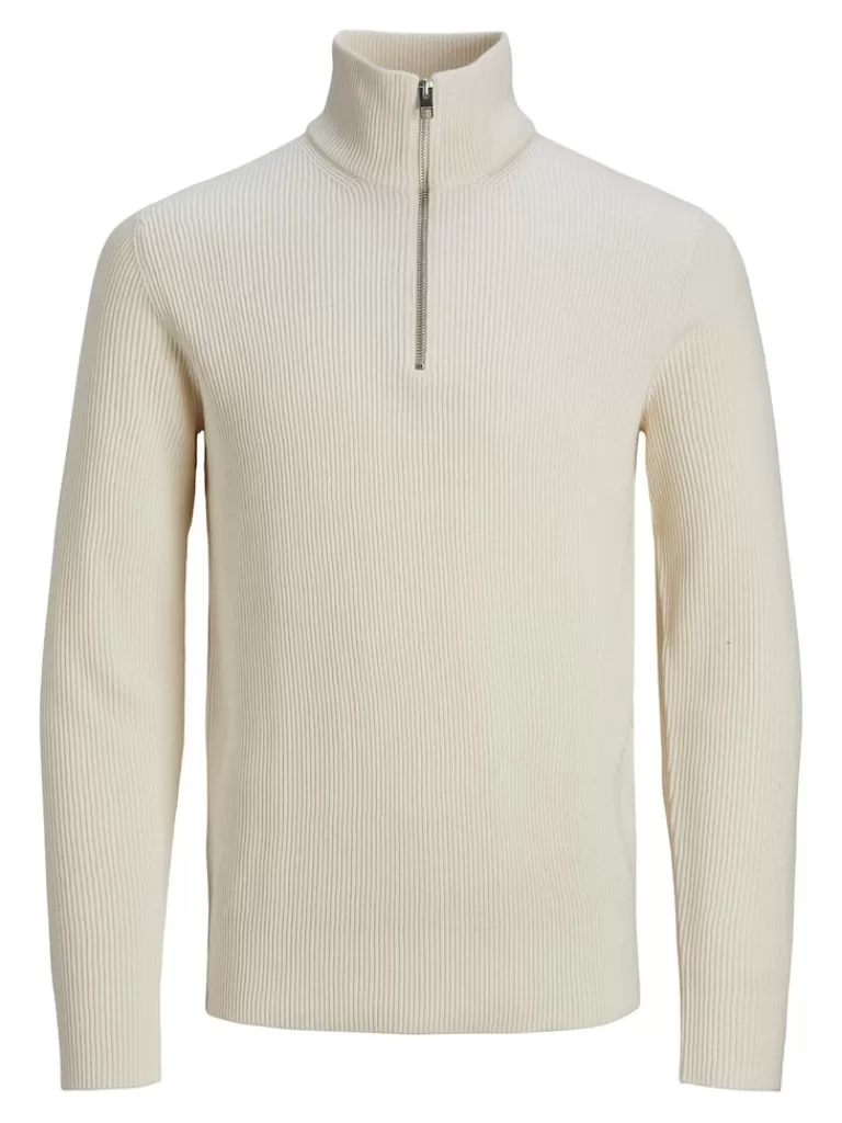 JACK&JONES PERFECT HALF ZIP HIGH NECK SWEATER Tofu-Men Sweaters &Cardigans