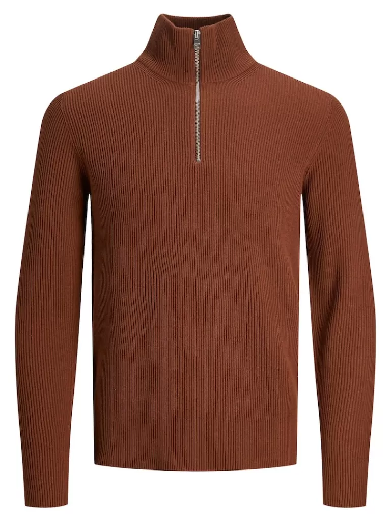 JACK&JONES PERFECT HALF ZIP HIGH NECK SWEATER Cherry Mahogany-Men Sweaters &Cardigans