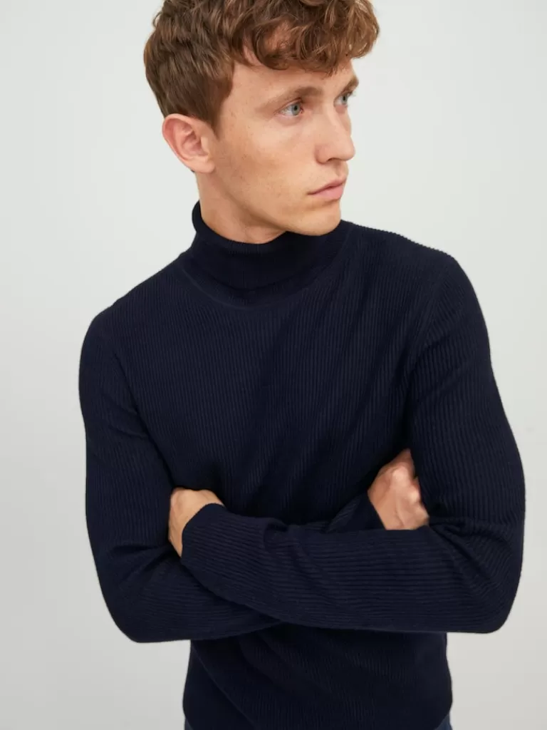 JACK&JONES PERFECT HIGH NECK SWEATER Maritime Blue-Men Sweaters &Cardigans