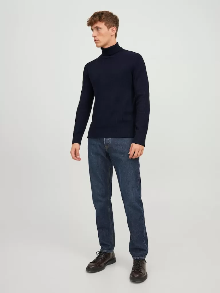 JACK&JONES PERFECT HIGH NECK SWEATER Maritime Blue-Men Sweaters &Cardigans