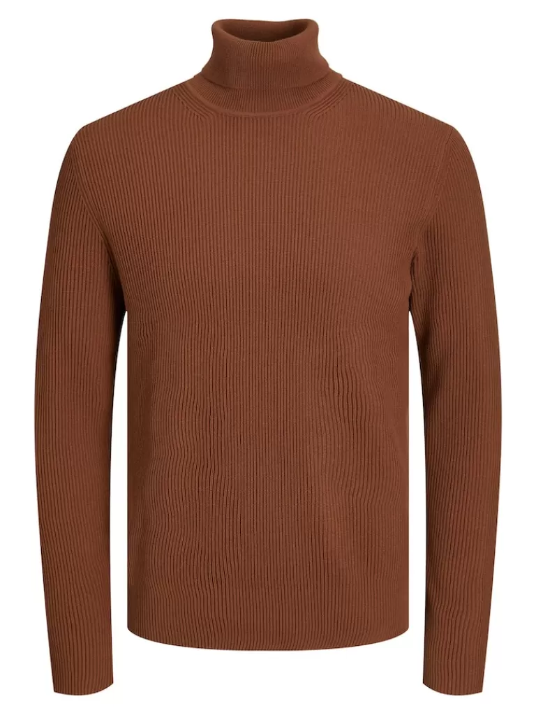 JACK&JONES PERFECT HIGH NECK SWEATER Cambridge Brown-Men Sweaters &Cardigans