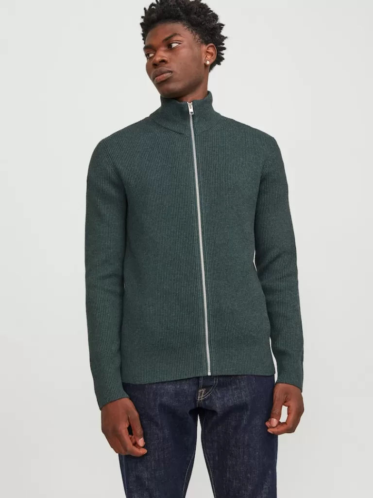 JACK&JONES PERFECT HIGH NECK ZIP CARDIGAN Green Gables-Men Sweaters &Cardigans