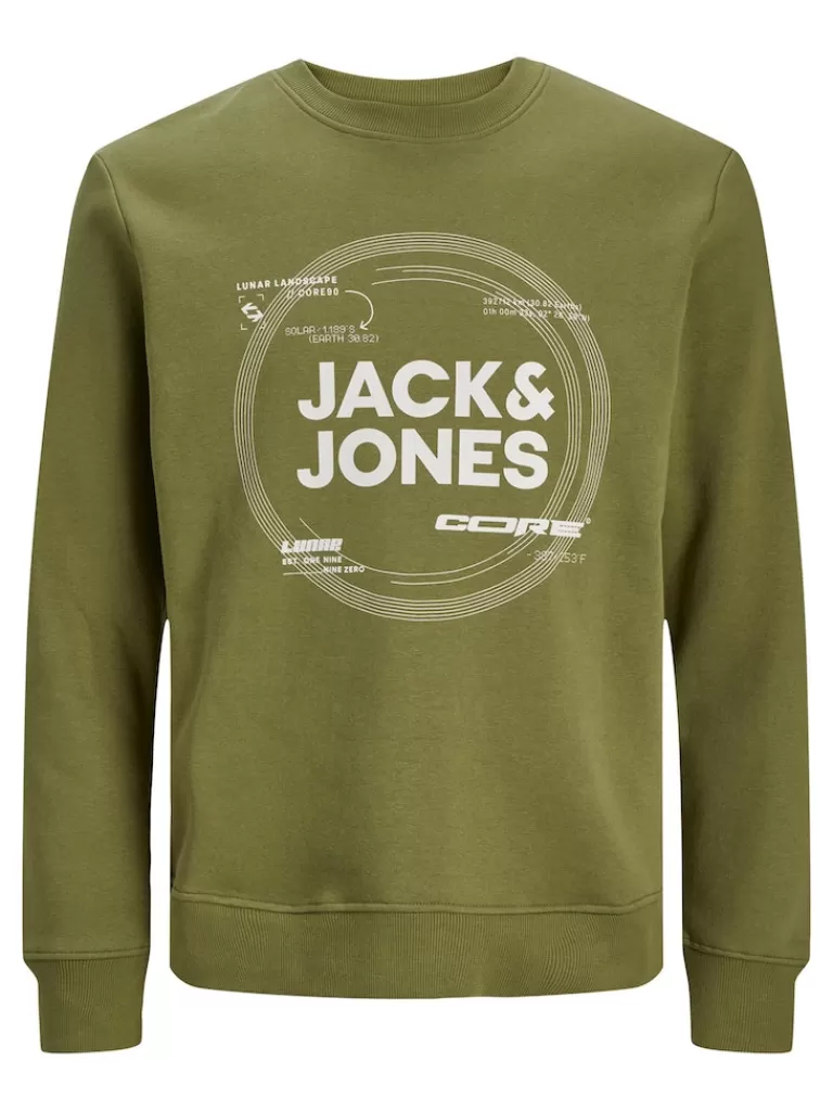 JACK&JONES PILOU PRINT SWEATSHIRT Olive Branch-Men Sweatshirts &Hoodies