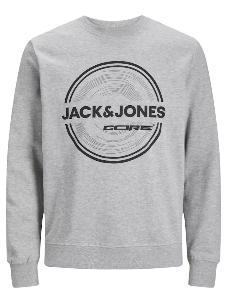 JACK&JONES PILOU PRINT SWEATSHIRT Light Grey Melange-Men Sweatshirts &Hoodies