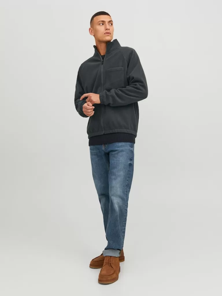 JACK&JONES RANGER HIGH NECK ZIP FLEECE SWEATSHIRT Black Sand-Men Sweatshirts &Hoodies