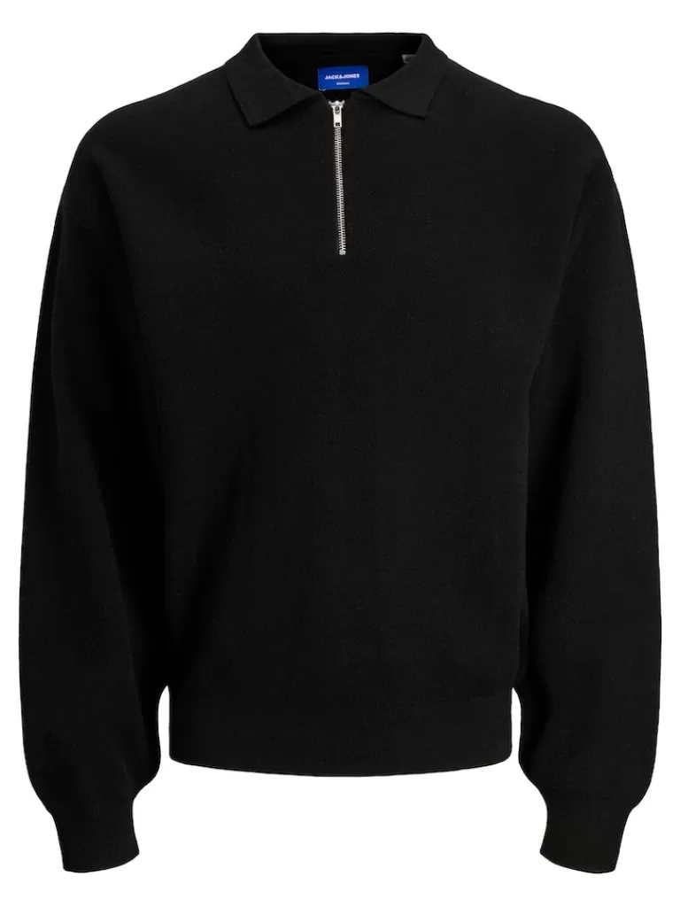 JACK&JONES RAY LONG SLEEVE HALF ZIP POLO Black-Men Polos | Sweaters &Cardigans