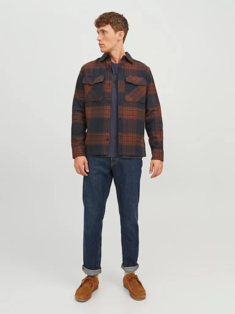 JACK&JONES ROY COMFORT FIT PLAID OVERSHIRT Cambridge Brown-Men Overshirts &Shackets | Outerwear | Shirts &Overshirts