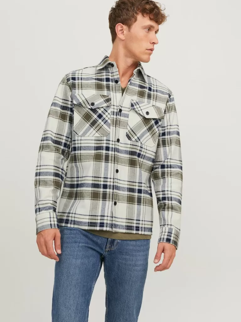 JACK&JONES ROY COMFORT FIT PLAID OVERSHIRT Cloud Dancer-Men Overshirts &Shackets | Outerwear | Shirts &Overshirts