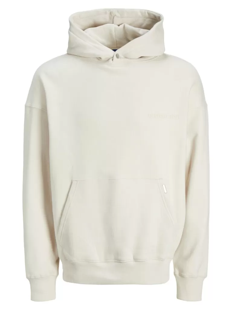 JACK&JONES RUSH RUBBER LOOSE FIT HOODIE Moonbeam-Men Sweatshirts &Hoodies