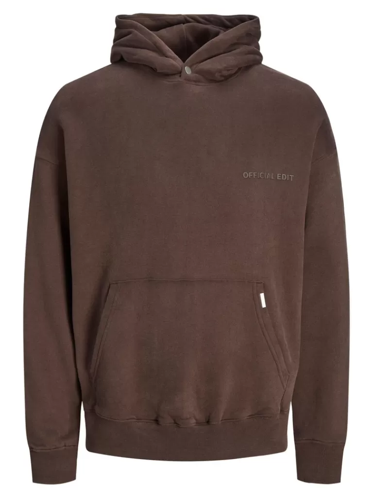 JACK&JONES RUSH RUBBER LOOSE FIT HOODIE Seal Brown-Men Sweatshirts &Hoodies