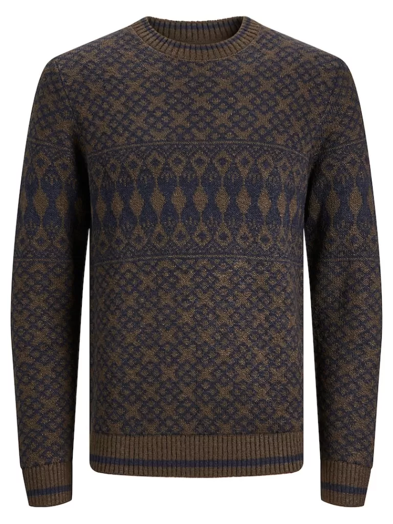 JACK&JONES RYAN GEO PATTERN SWEATER Chocolate Torte-Men Sweaters &Cardigans