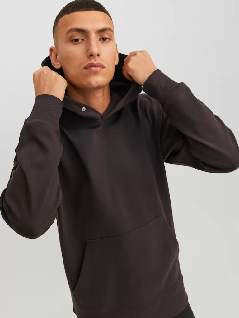 JACK&JONES SANCHEZ RELAXED FIT HOODIE Chocolate Torte-Men Sweatshirts &Hoodies