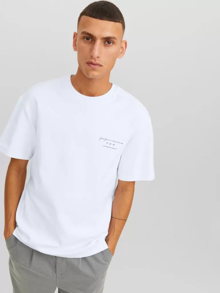 JACK&JONES SANCHEZ RELAXED FIT PRINT T-SHIRT Bright White-Men T-shirts