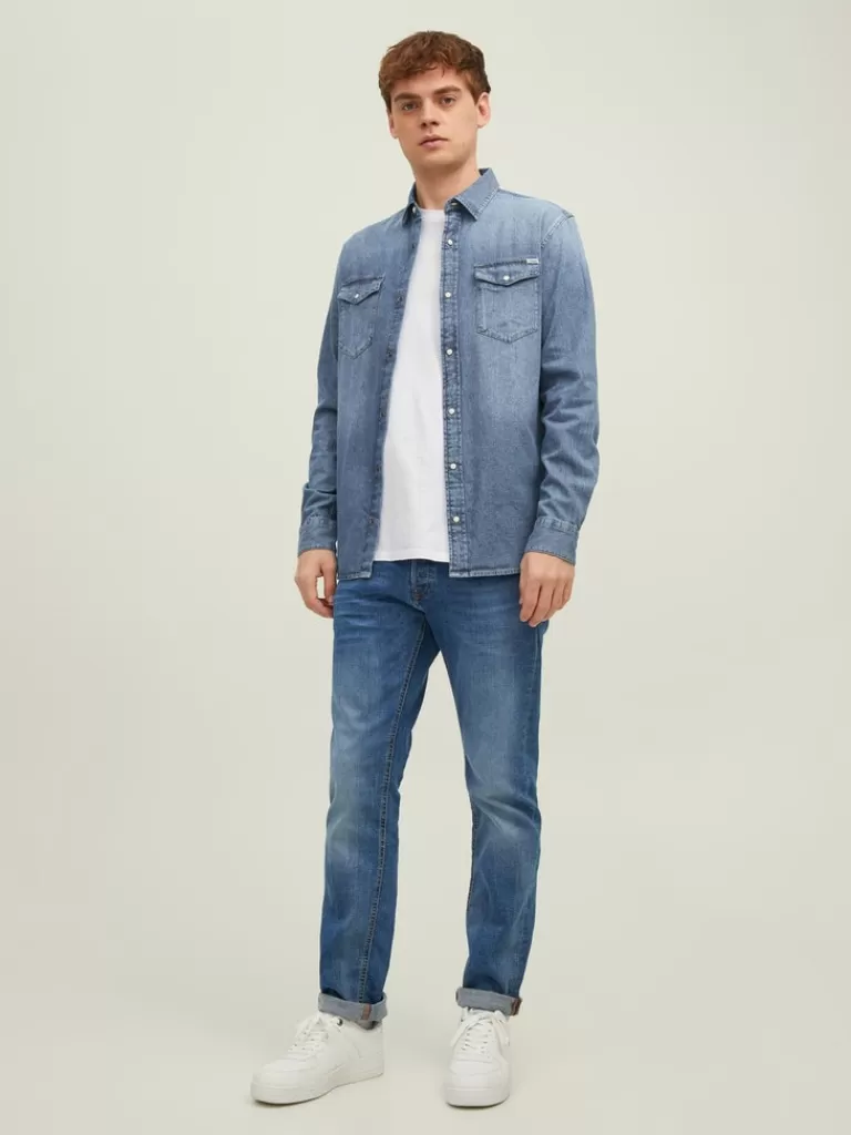 JACK&JONES SHERIDAN DENIM SHIRT Medium Blue Denim-Men Shirts &Overshirts