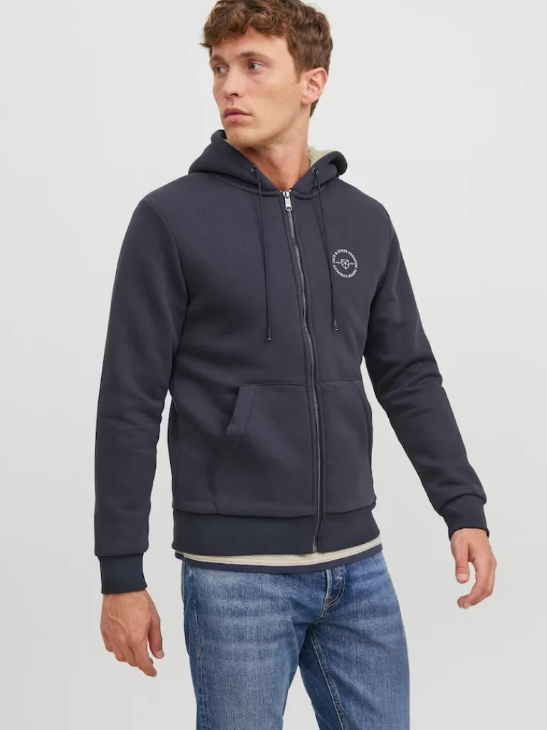 JACK&JONES SHIELD TEDDY-LINED ZIP HOODIE Seaborne-Men Sweatshirts &Hoodies