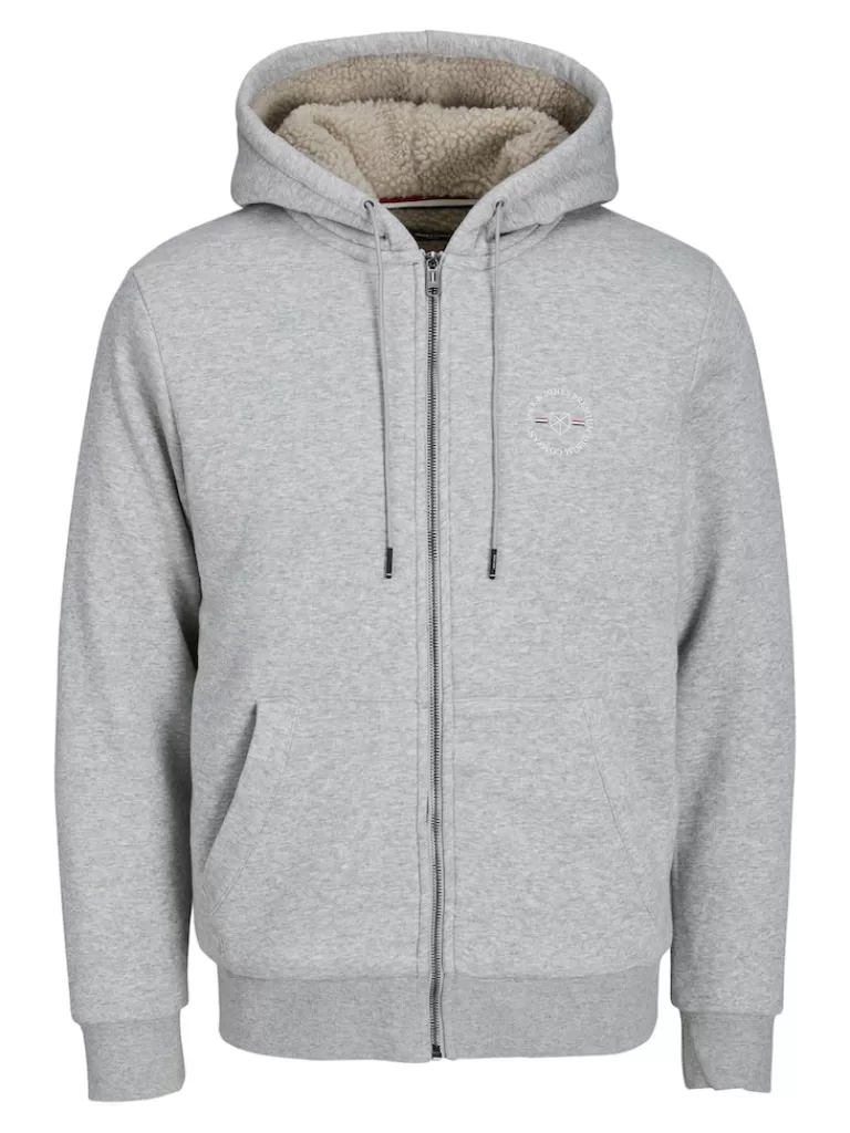 JACK&JONES SHIELD TEDDY-LINED ZIP HOODIE Cool Grey-Men Sweatshirts &Hoodies