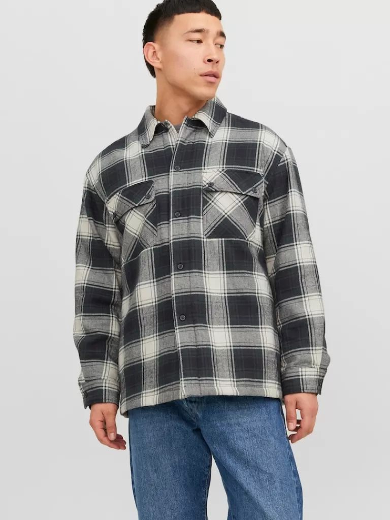 JACK&JONES SILVER RELAXED FIT PLAID OVERSHIRT Dark Navy-Men Overshirts &Shackets | Outerwear | Shirts &Overshirts