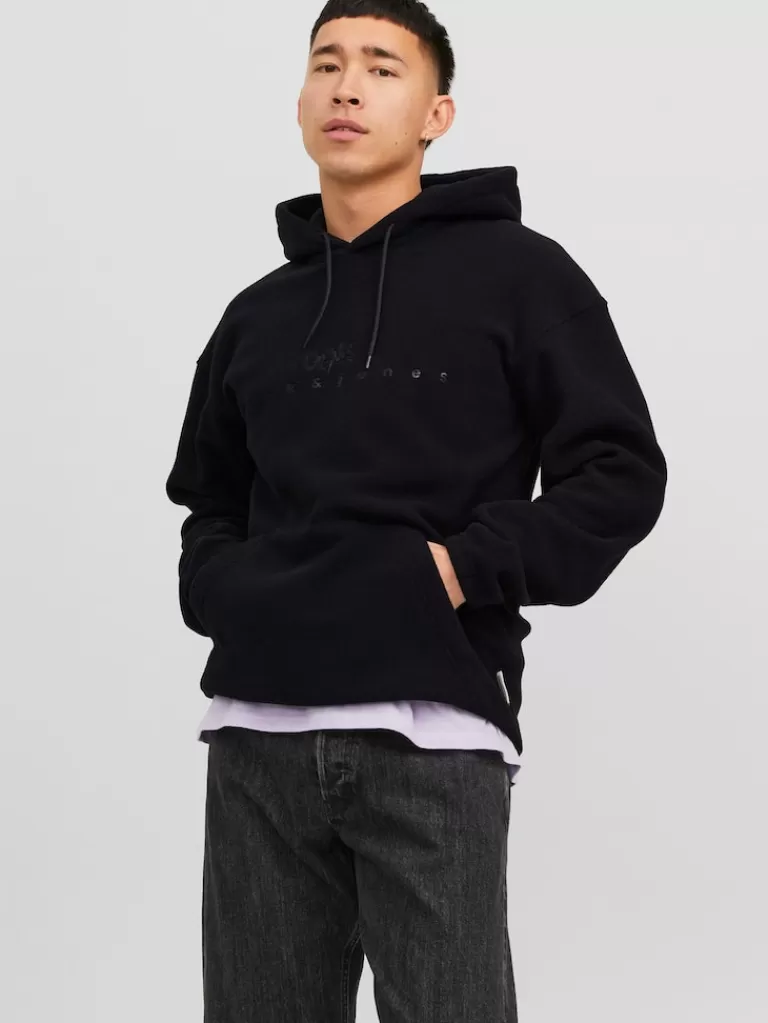 JACK&JONES SILVERLAKE RELAXED FIT FLEECE HOODIE Black-Men Sweatshirts &Hoodies