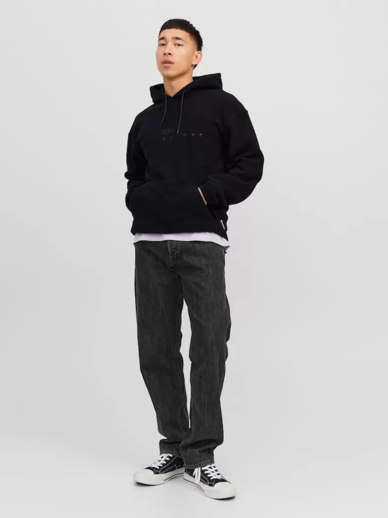 JACK&JONES SILVERLAKE RELAXED FIT FLEECE HOODIE Black-Men Sweatshirts &Hoodies