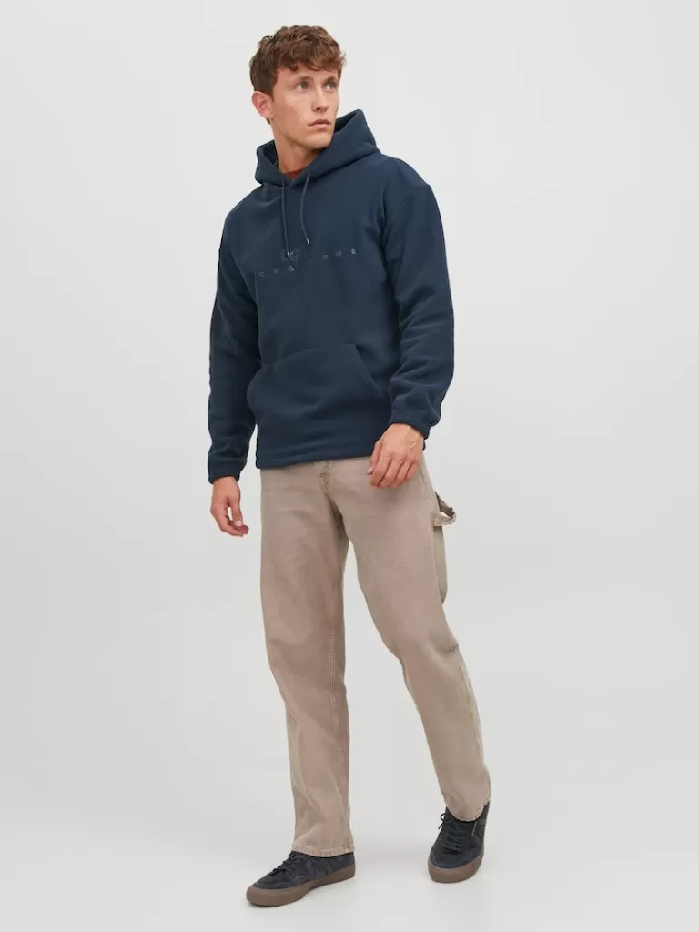 JACK&JONES SILVERLAKE RELAXED FIT FLEECE HOODIE Navy Blazer-Men Sweatshirts &Hoodies