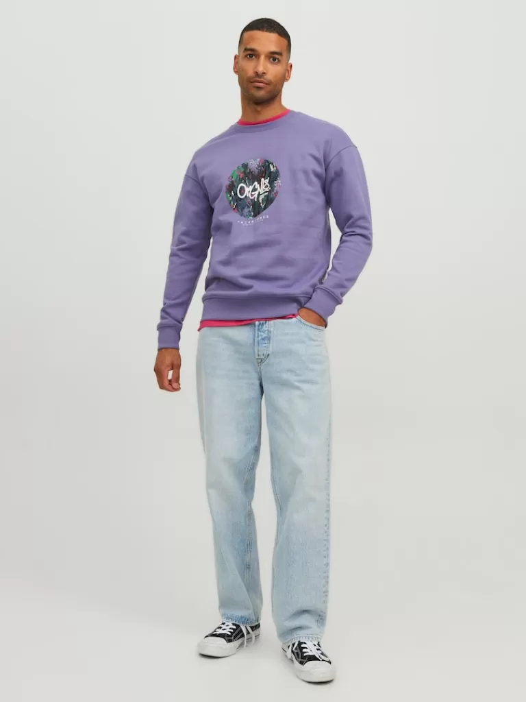 JACK&JONES SILVERLAKE RELAXED FIT PRINT SWEATSHIRT Twilight Purple-Men Sweatshirts &Hoodies