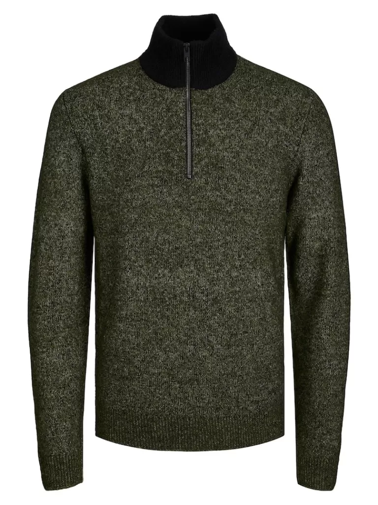 JACK&JONES SPACE HALF ZIP HIGH NECK SWEATER Olive Night-Men Sweaters &Cardigans