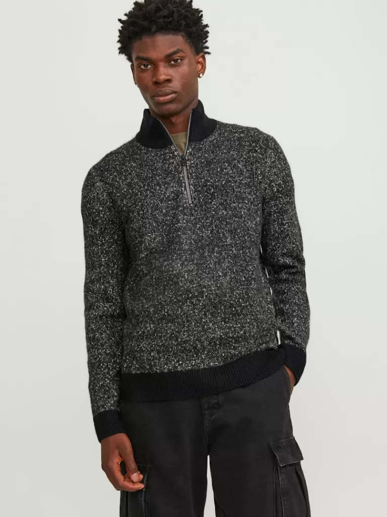 JACK&JONES SPACE HALF ZIP HIGH NECK SWEATER Black-Men Sweaters &Cardigans