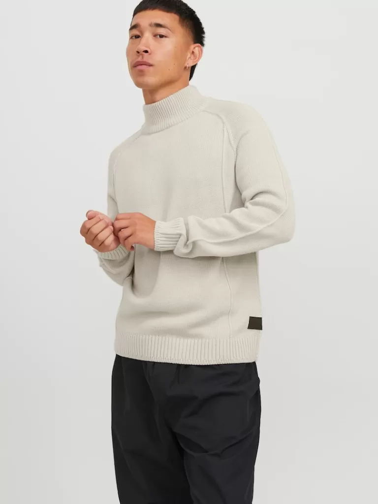 JACK&JONES SPACE HIGH NECK SWEATER Moonbeam-Men Sweaters &Cardigans